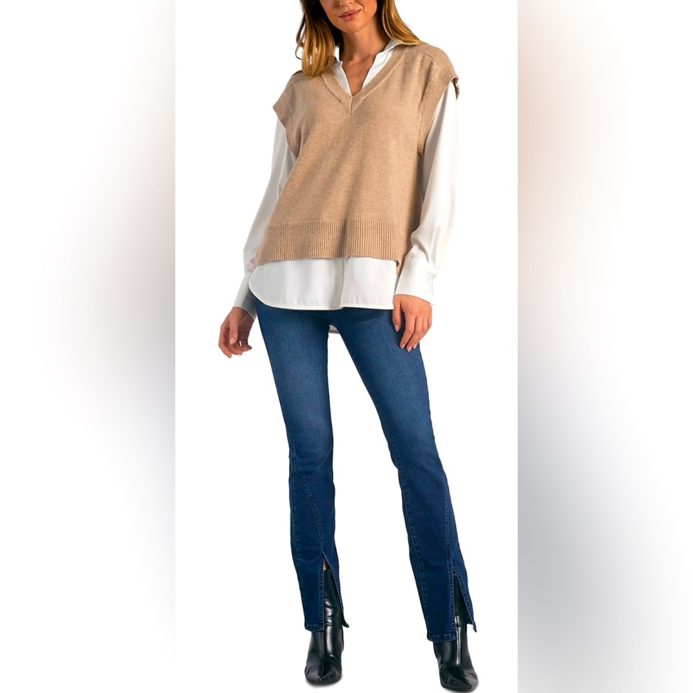 NWT Elan Essex Sweater Shirt Size M Beige